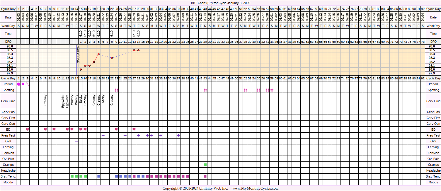 Fertility Chart for cycle Jan 3, 2009, chart owner tags: BFP (Pregnant)