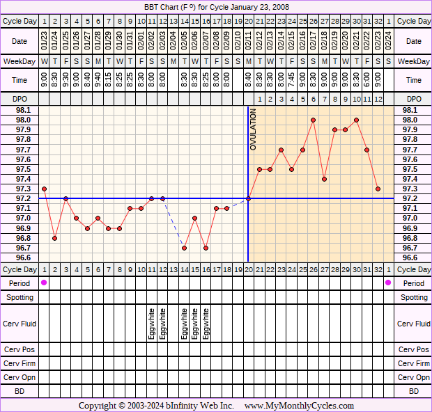Fertility Chart for cycle Jan 23, 2008, chart owner tags: BFN (Not Pregnant)