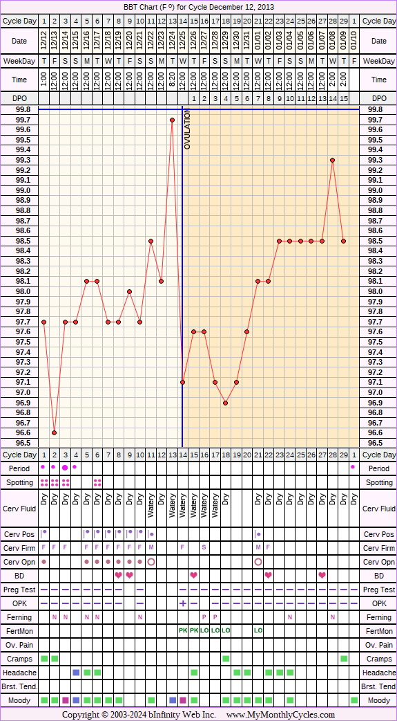 Fertility Chart for cycle Dec 12, 2013, chart owner tags: BFN (Not Pregnant)