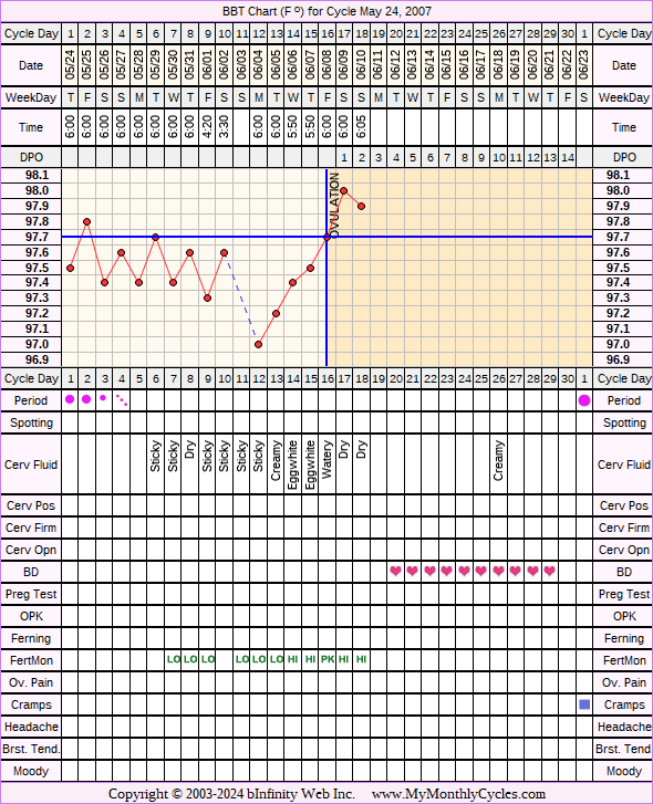 Fertility Chart for cycle May 24, 2007