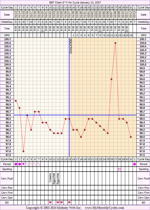 Fertility Chart for cycle Jan 13, 2007