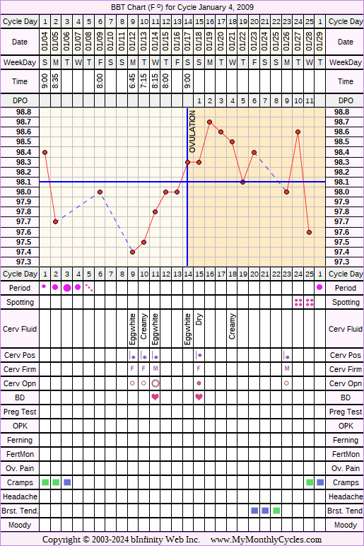Fertility Chart for cycle Jan 4, 2009