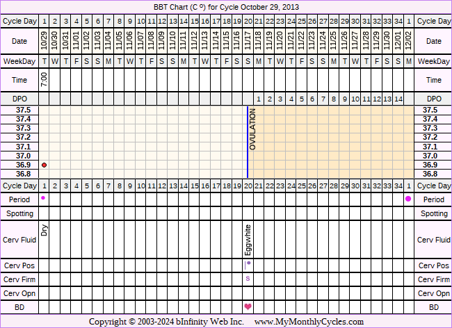 Fertility Chart for cycle Oct 29, 2013, chart owner tags: BFN (Not Pregnant), Stress Cycle