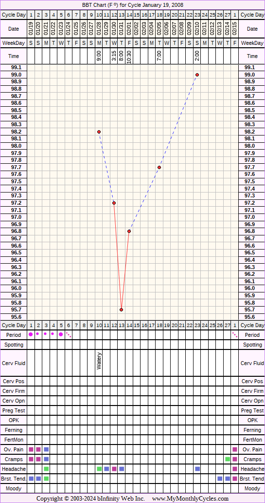 Fertility Chart for cycle Jan 19, 2008, chart owner tags: BFN (Not Pregnant), Under Weight