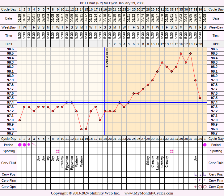 Fertility Chart for cycle Jan 29, 2008