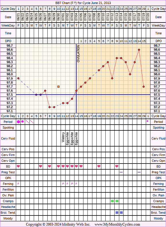 Fertility Chart for cycle Jun 21, 2013, chart owner tags: BFN (Not Pregnant), Herbal Fertility Supplement