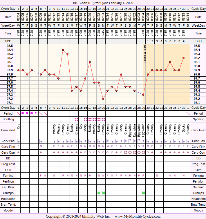 Fertility Chart for cycle Feb 4, 2009, chart owner tags: BFN (Not Pregnant)