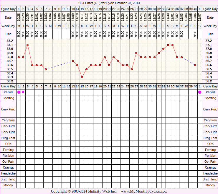 Fertility Chart for cycle Oct 28, 2013