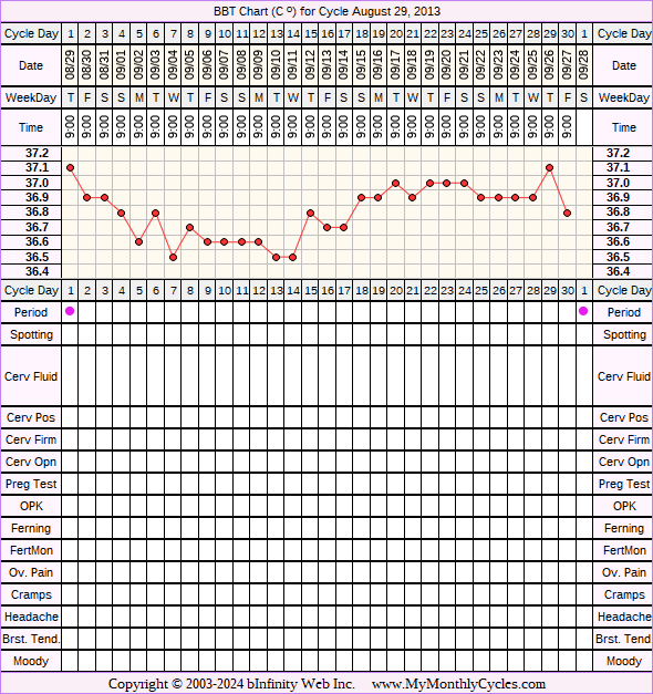 Fertility Chart for cycle Aug 29, 2013