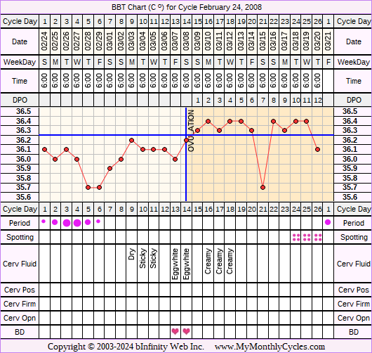 Fertility Chart for cycle Feb 24, 2008, chart owner tags: Over Weight