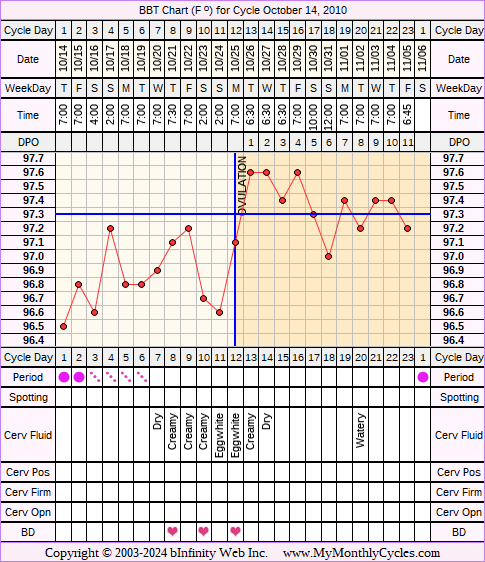 Fertility Chart for cycle Oct 14, 2010, chart owner tags: BFN (Not Pregnant)