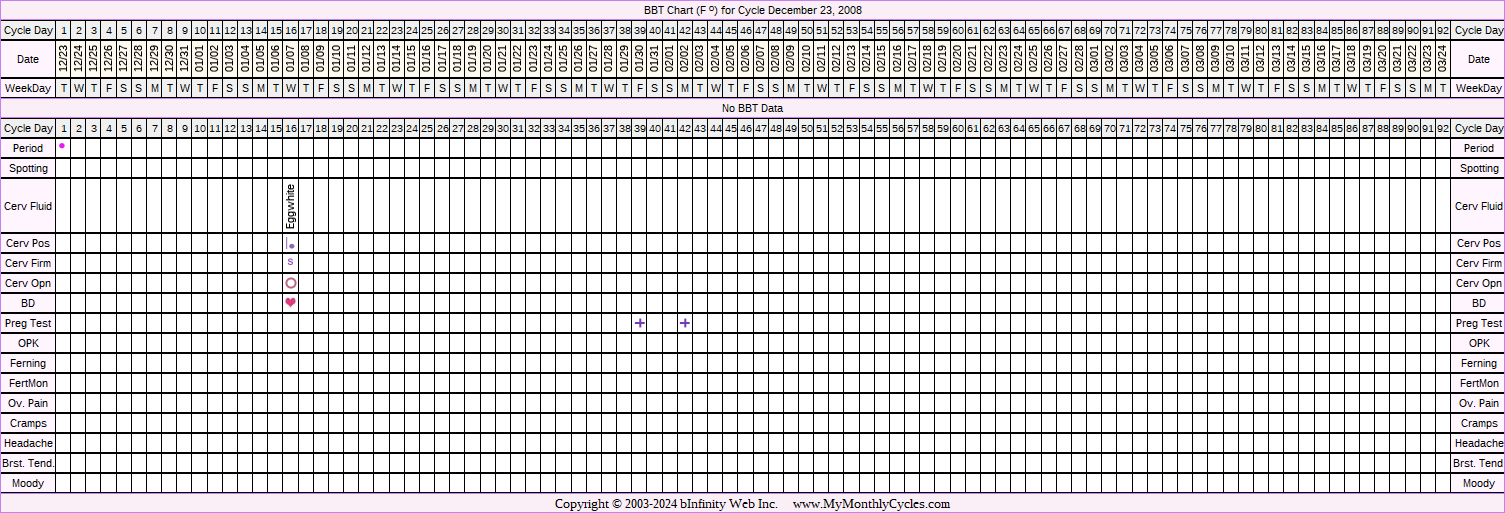 Fertility Chart for cycle Dec 23, 2008, chart owner tags: BFP (Pregnant)