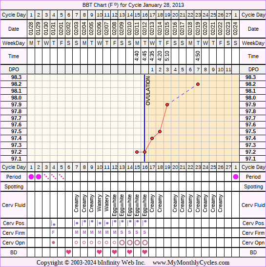 Fertility Chart for cycle Jan 28, 2013