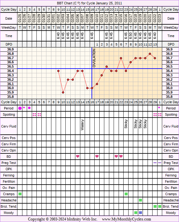 Fertility Chart for cycle Jan 25, 2011, chart owner tags: BFN (Not Pregnant)