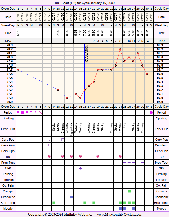 Fertility Chart for cycle Jan 16, 2009, chart owner tags: BFN (Not Pregnant), Endometriosis