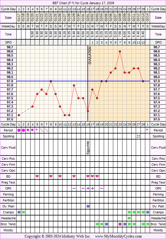 Fertility Chart for cycle Jan 17, 2009