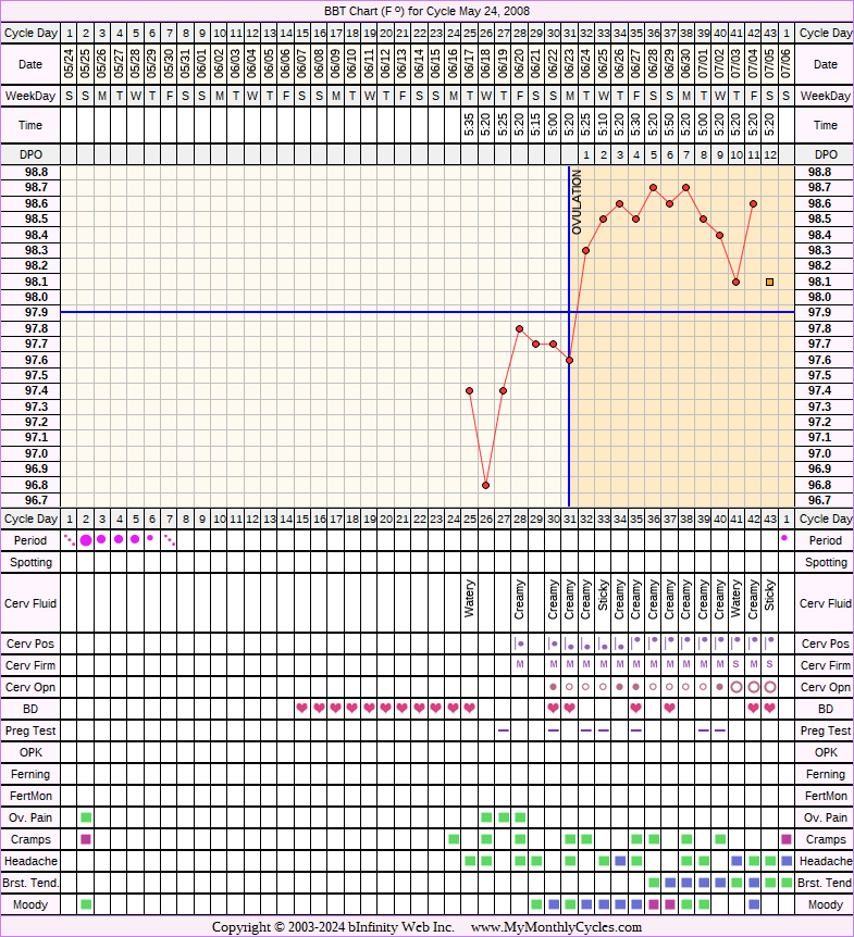 Fertility Chart for cycle May 24, 2008