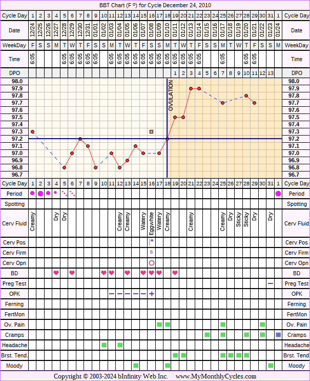 Fertility Chart for cycle Dec 24, 2010, chart owner tags: Biphasic