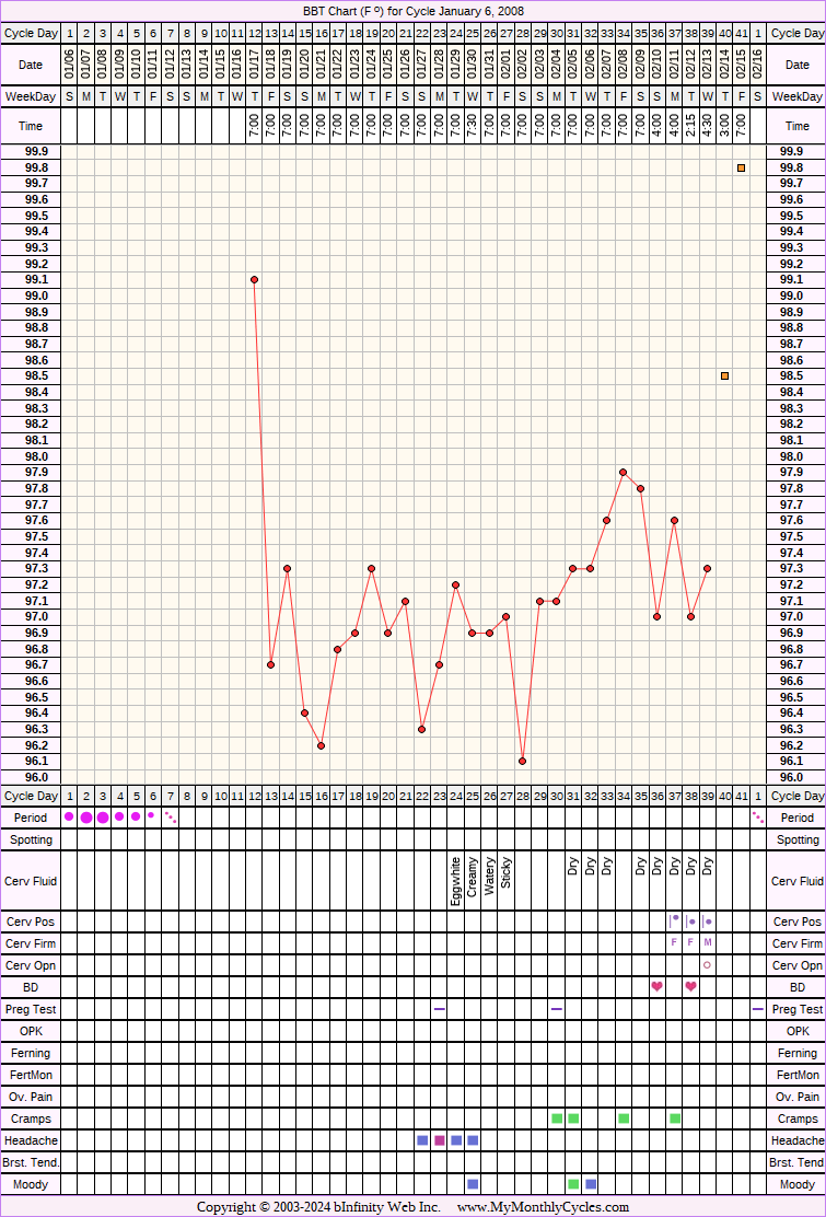 Fertility Chart for cycle Jan 6, 2008