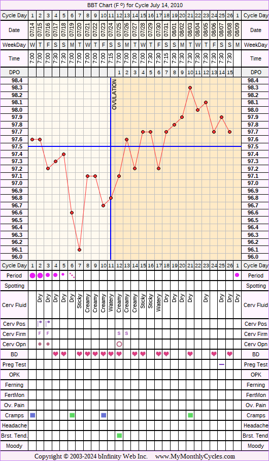 Fertility Chart for cycle Jul 14, 2010, chart owner tags: BFN (Not Pregnant)